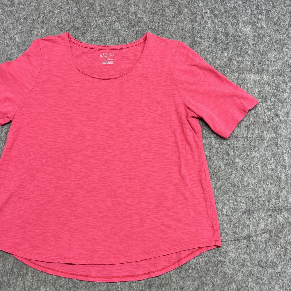 Chicos Shirt Womens Large 2 Pink The Ultimate Tee Cotton Modal Slub Preppy Top - Picture 3 of 13